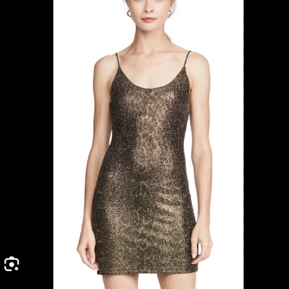 Alice & Olivia Metallic Gold Snakeskin Slip Dress with Spaghetti Straps
